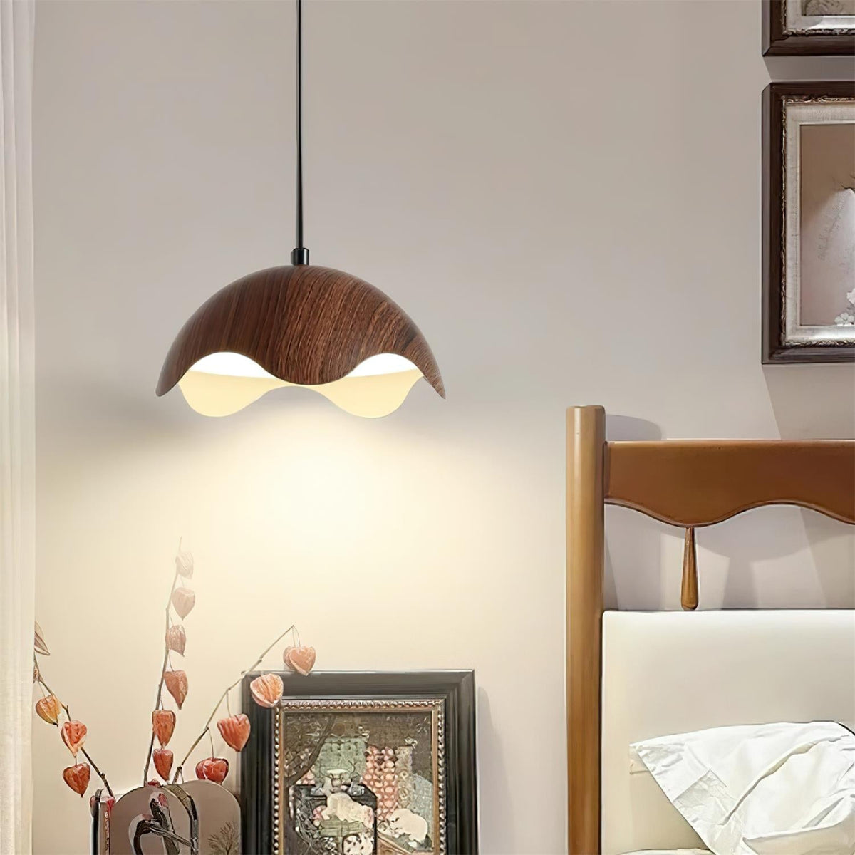 Suspension Abat-jour en Grain de Bois Vague Ambiance Minimaliste - Neutralighting