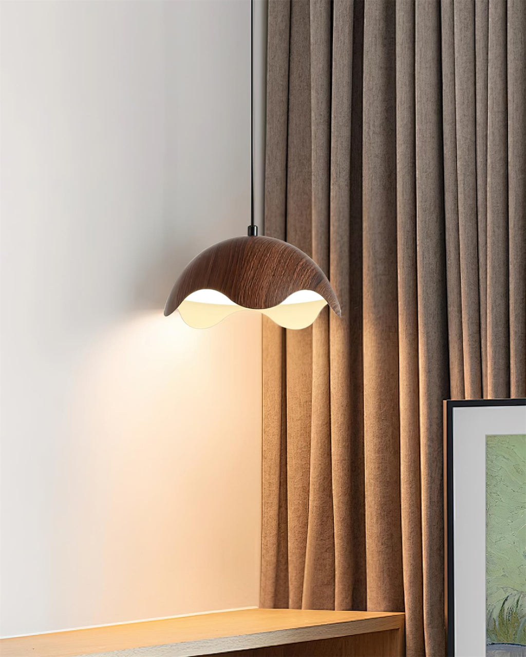 Suspension Abat-jour en Grain de Bois Vague Ambiance Minimaliste - Neutralighting