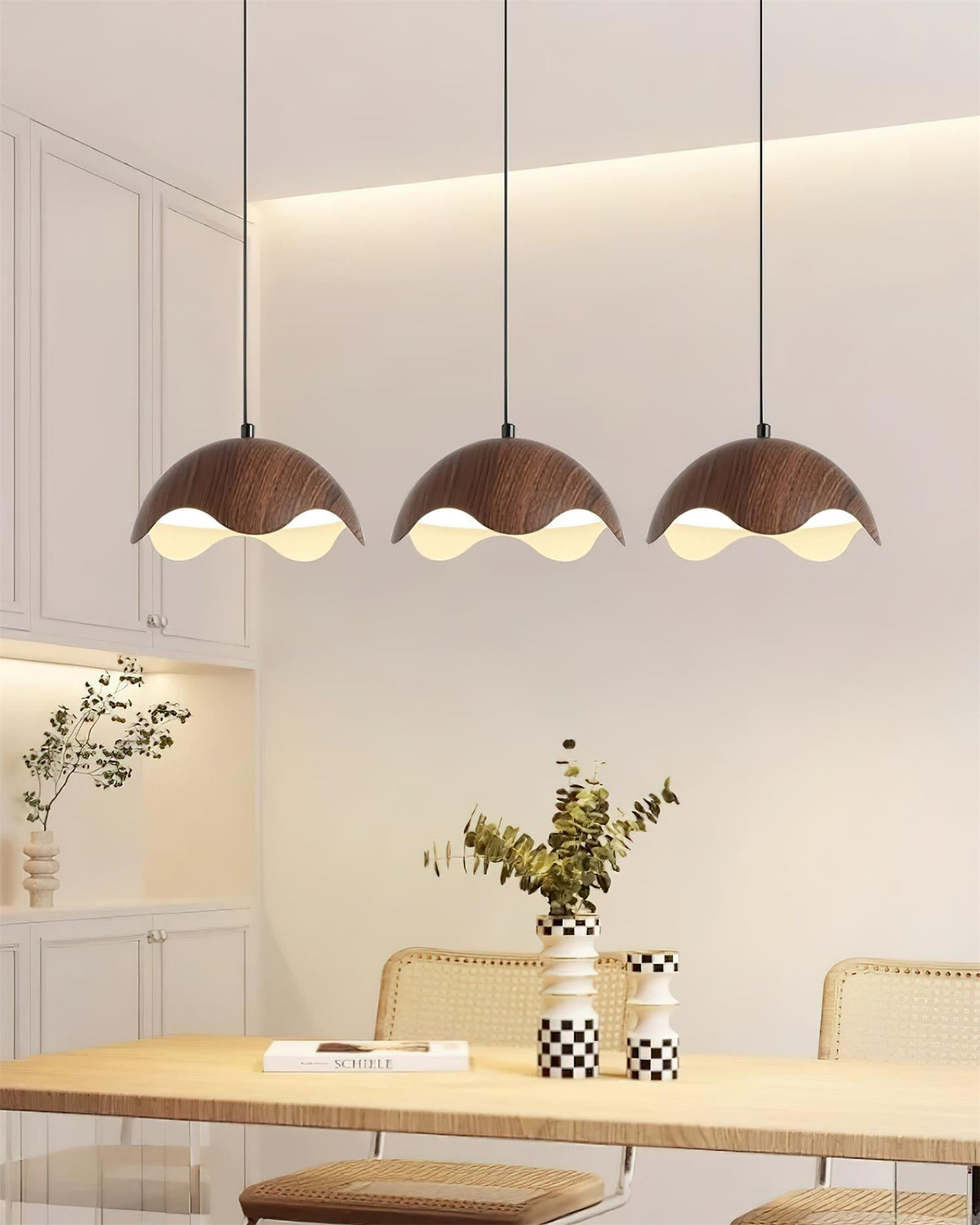 Suspension Abat-jour en Grain de Bois Vague Ambiance Minimaliste - Neutralighting