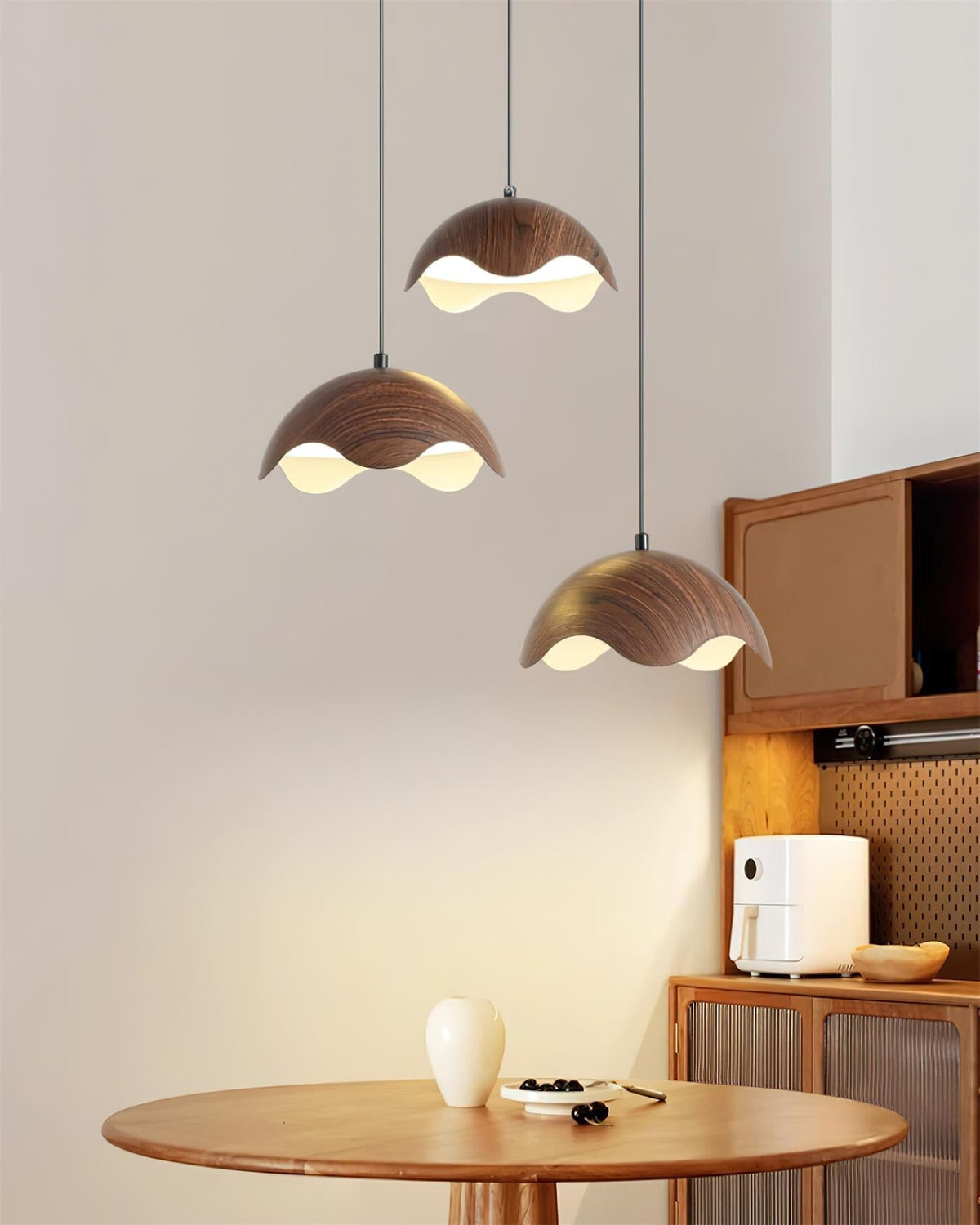 Suspension Abat-jour en Grain de Bois Vague Ambiance Minimaliste - Neutralighting