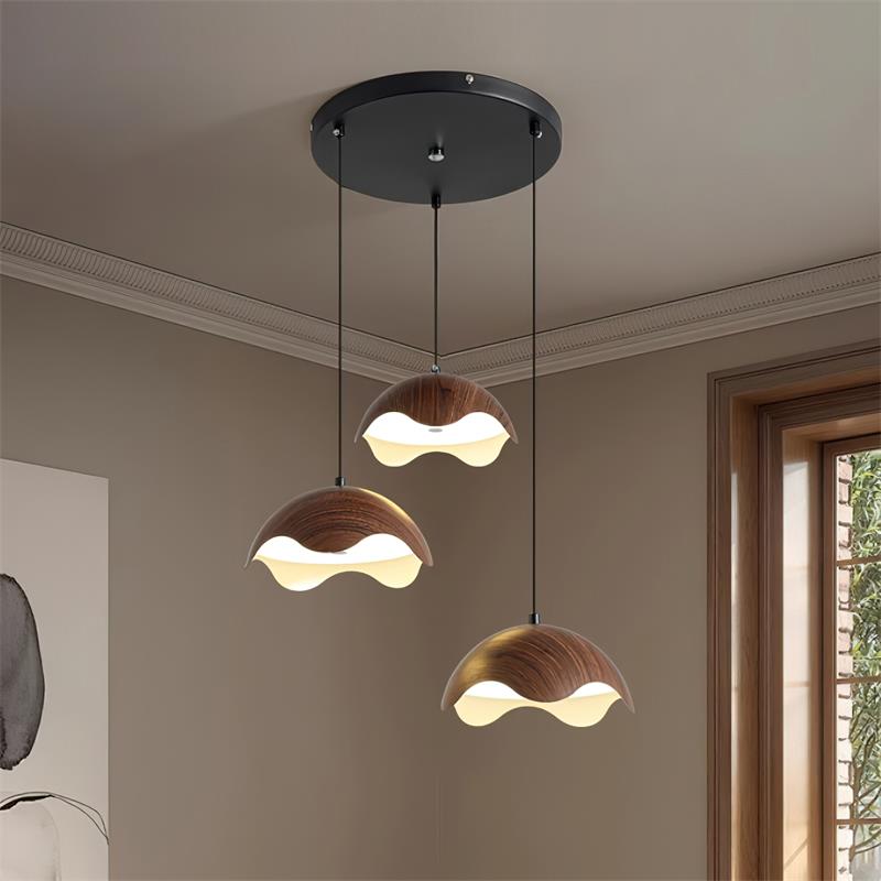 Suspension Abat-jour en Grain de Bois Vague Ambiance Minimaliste - Neutralighting