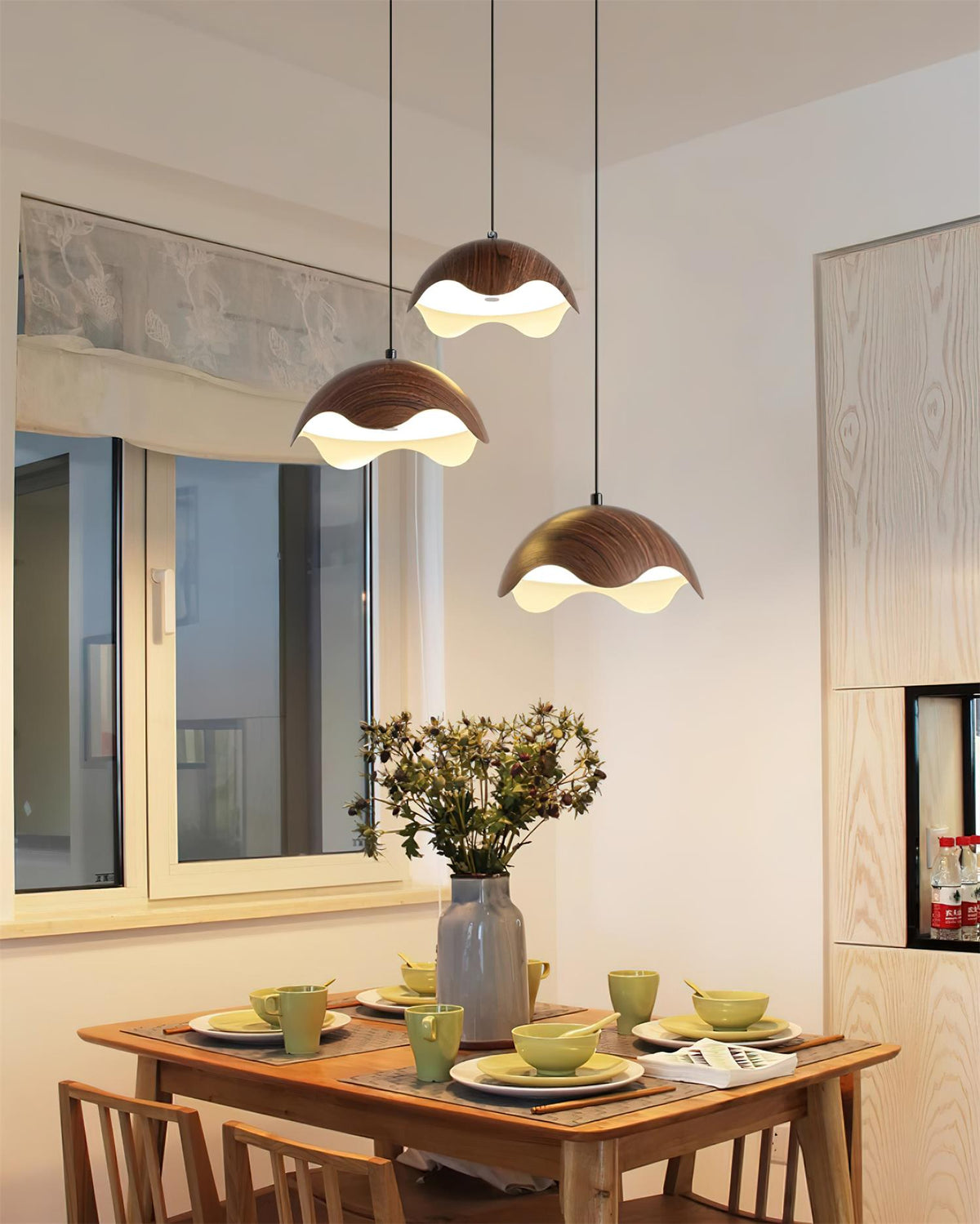 Suspension Abat-jour en Grain de Bois Vague Ambiance Minimaliste - Neutralighting