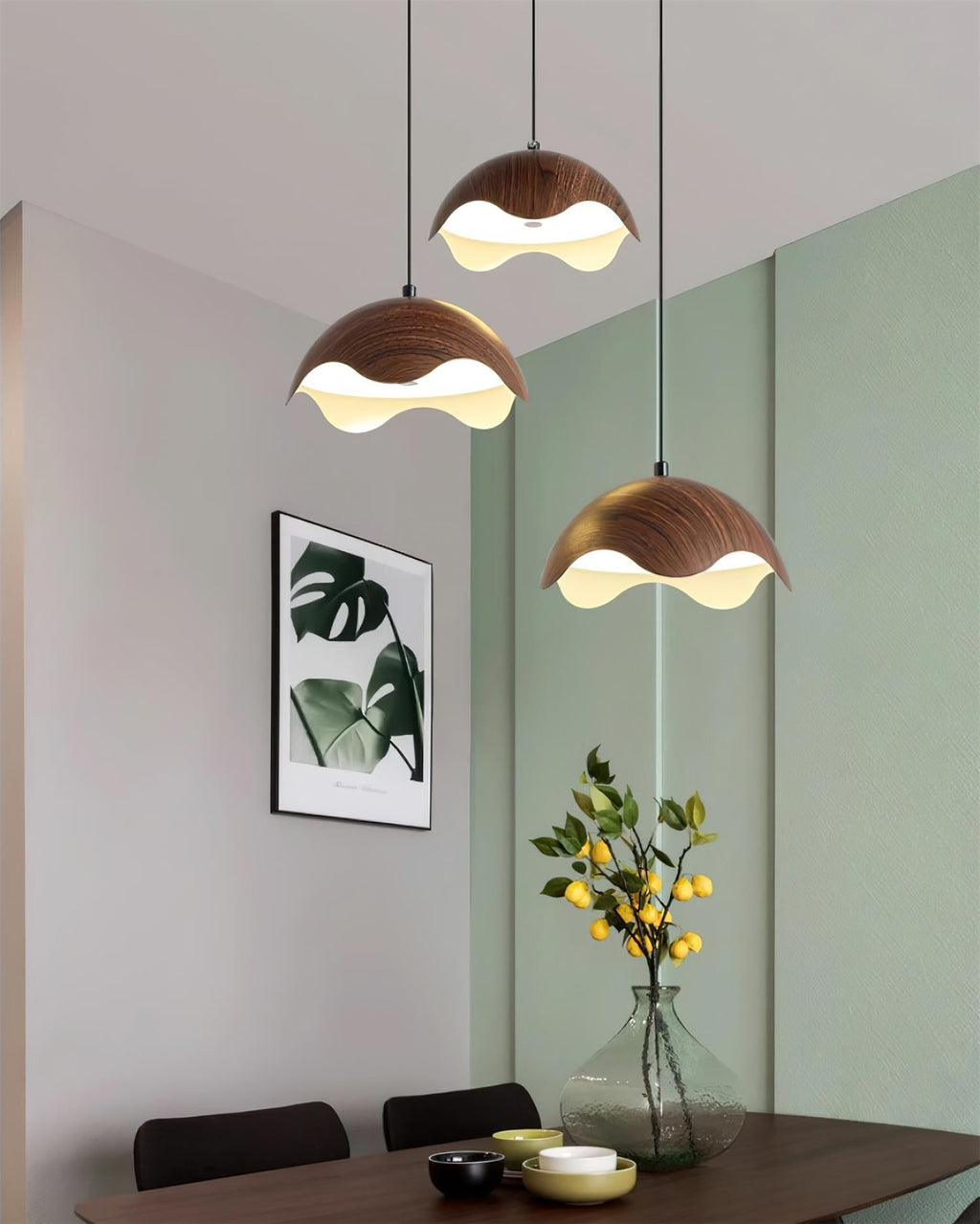 Suspension Abat-jour en Grain de Bois Vague Ambiance Minimaliste - Neutralighting