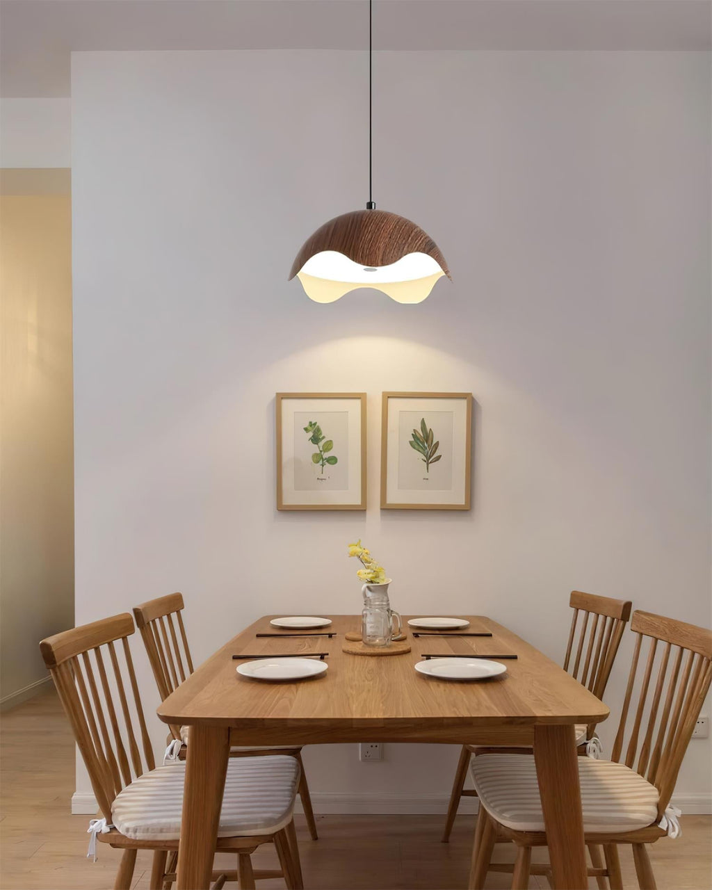 Suspension Abat-jour en Grain de Bois Vague Ambiance Minimaliste - Neutralighting