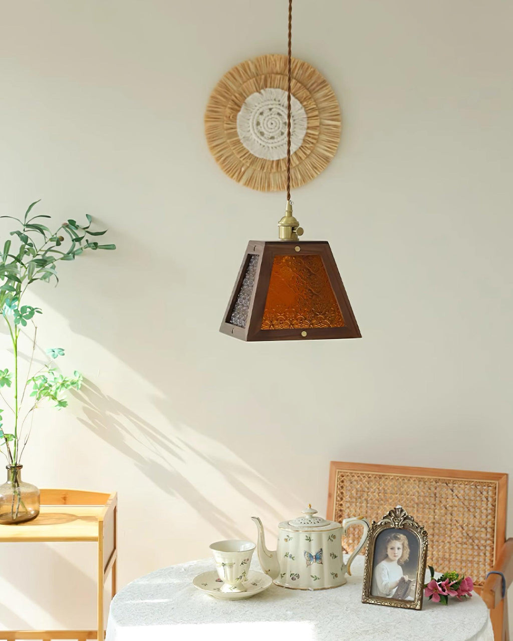 Calvi Lampe Suspendue Verre à Motif Floral Vintage - Neutralighting