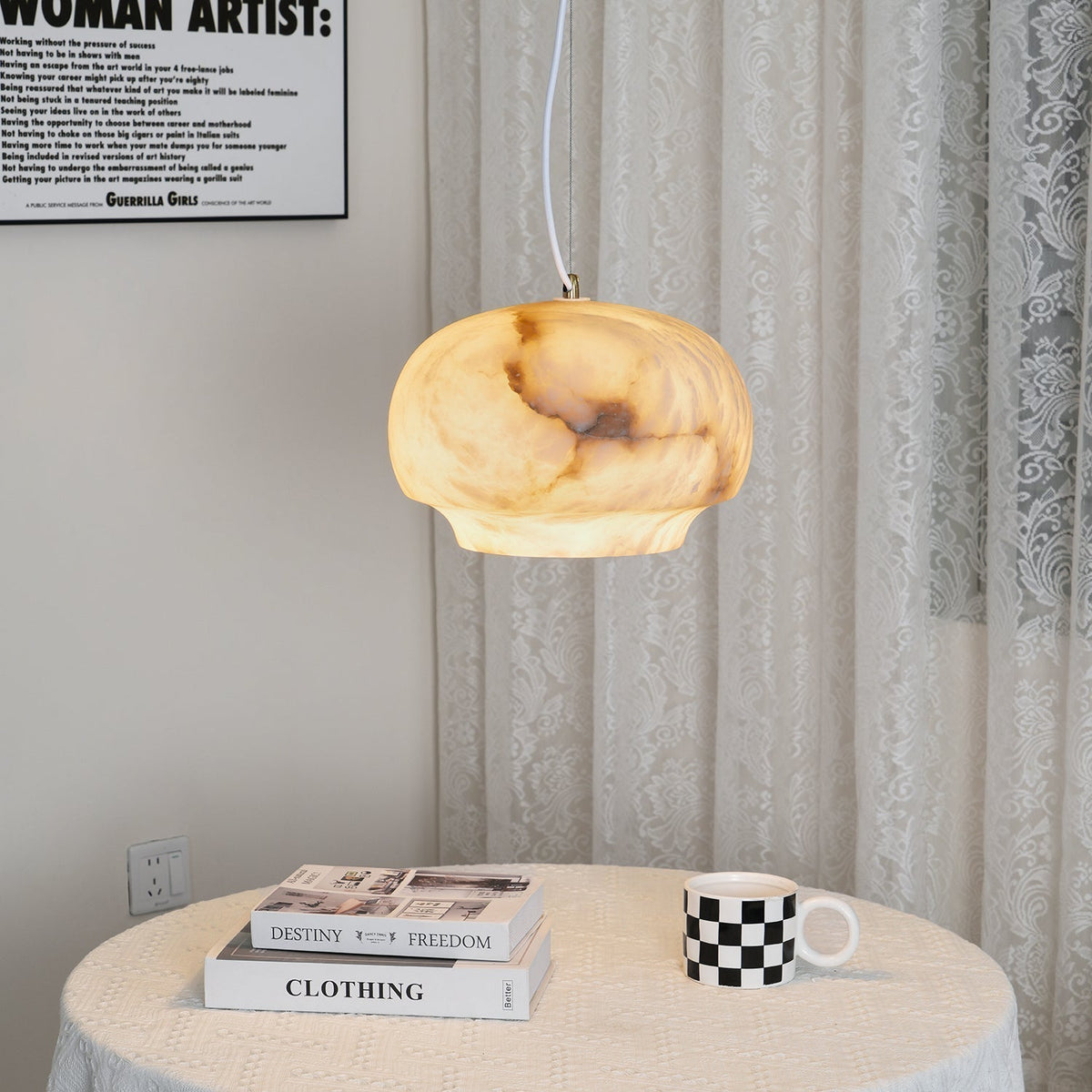 Miroir Lampe Pendante en Albâtre et Métal Minimaliste Moderne - Neutralighting