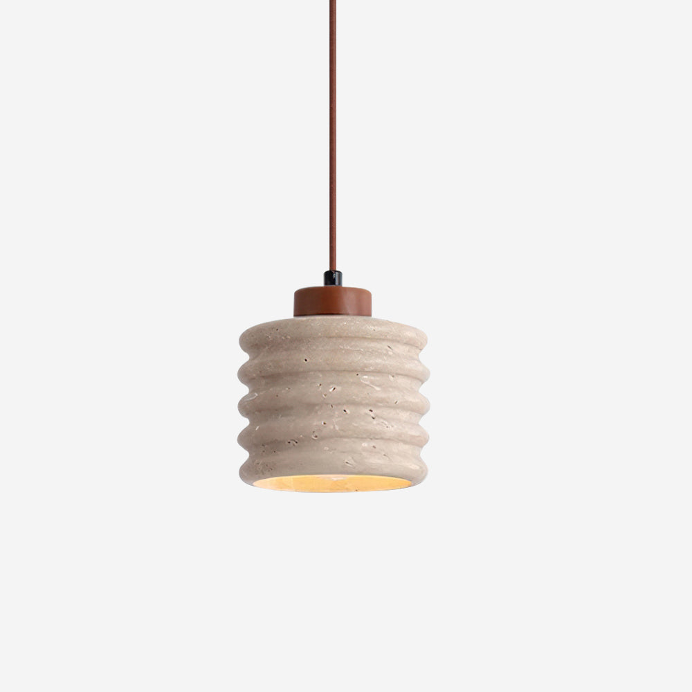Virelli Lampe Pendante Abat-jour Ondulé en Travertin Bois de Noyer Organique Wabi-Sabi - Neutralighting