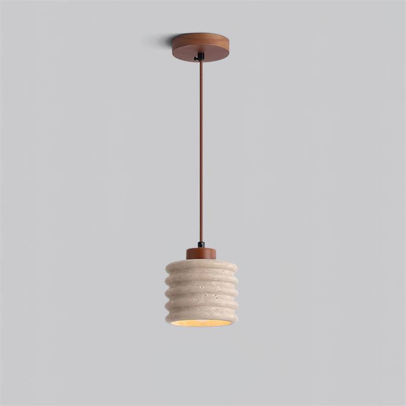 Virelli Lampe Pendante Abat-jour Ondulé en Travertin Bois de Noyer Organique Wabi-Sabi - Neutralighting