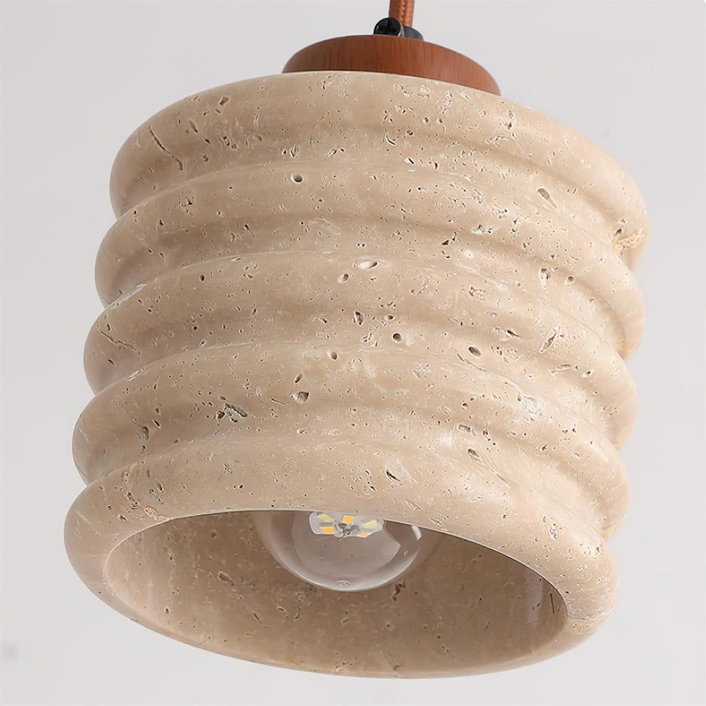 Virelli Lampe Pendante Abat-jour Ondulé en Travertin Bois de Noyer Organique Wabi-Sabi - Neutralighting