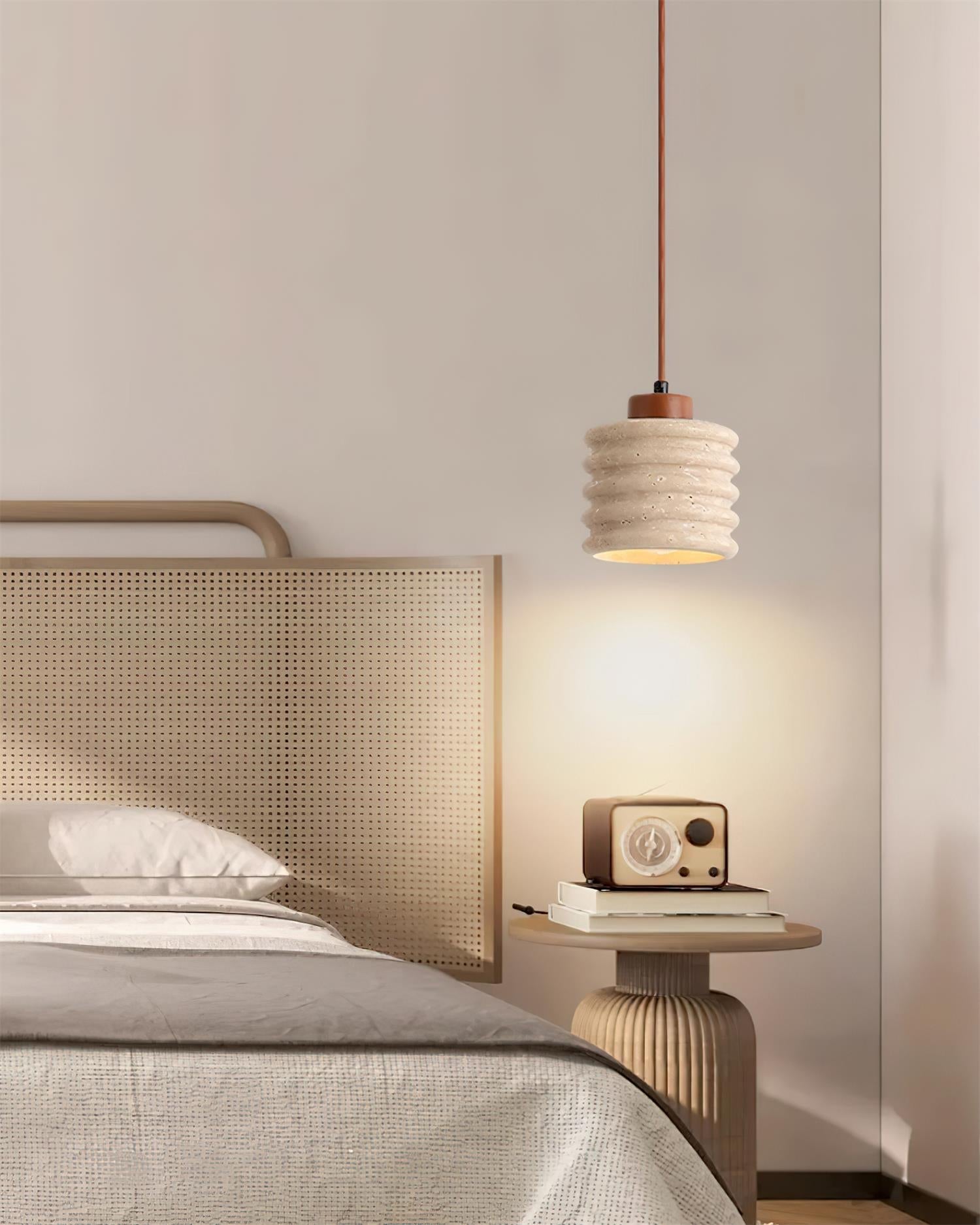 Virelli Lampe Pendante Abat-jour Ondulé en Travertin Bois de Noyer Organique Wabi-Sabi - Neutralighting