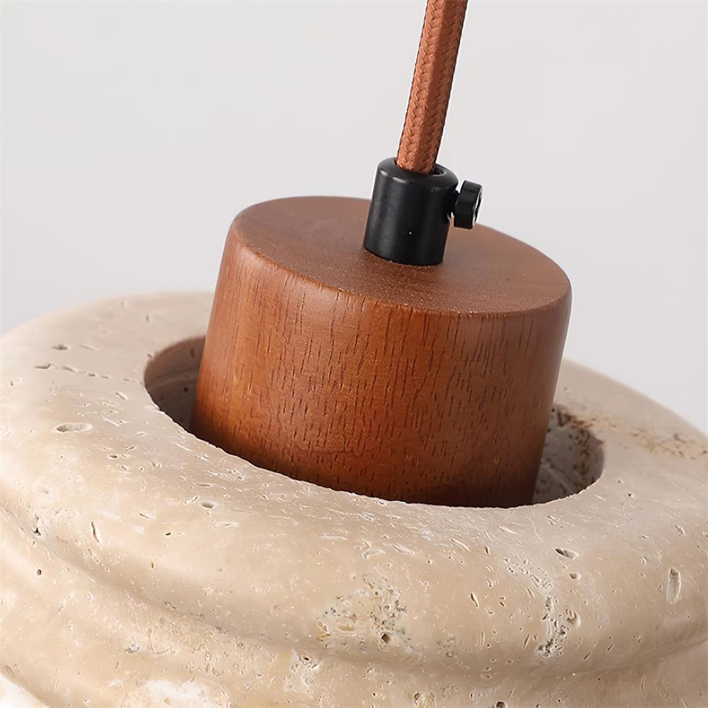 Virelli Lampe Pendante Abat-jour Ondulé en Travertin Bois de Noyer Organique Wabi-Sabi - Neutralighting