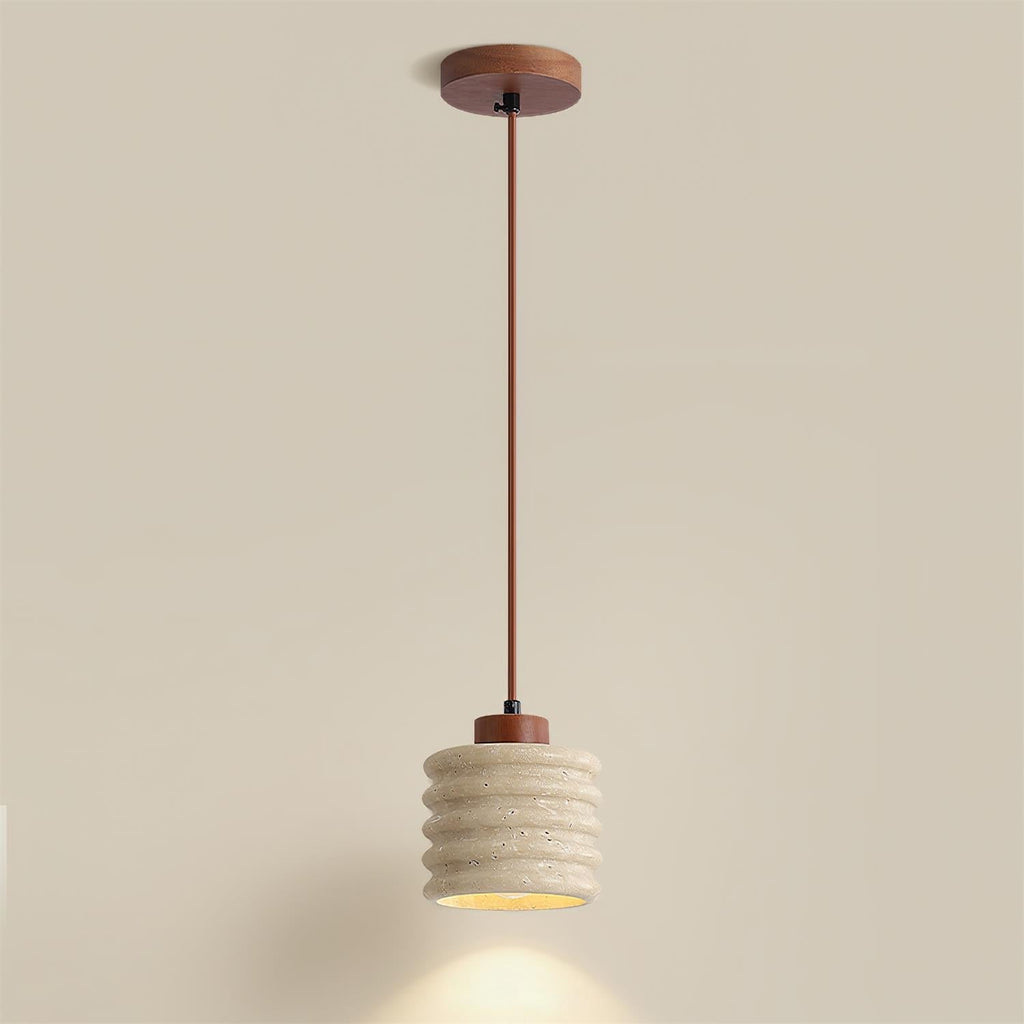 Virelli Lampe Pendante Abat-jour Ondulé en Travertin Bois de Noyer Organique Wabi-Sabi - Neutralighting