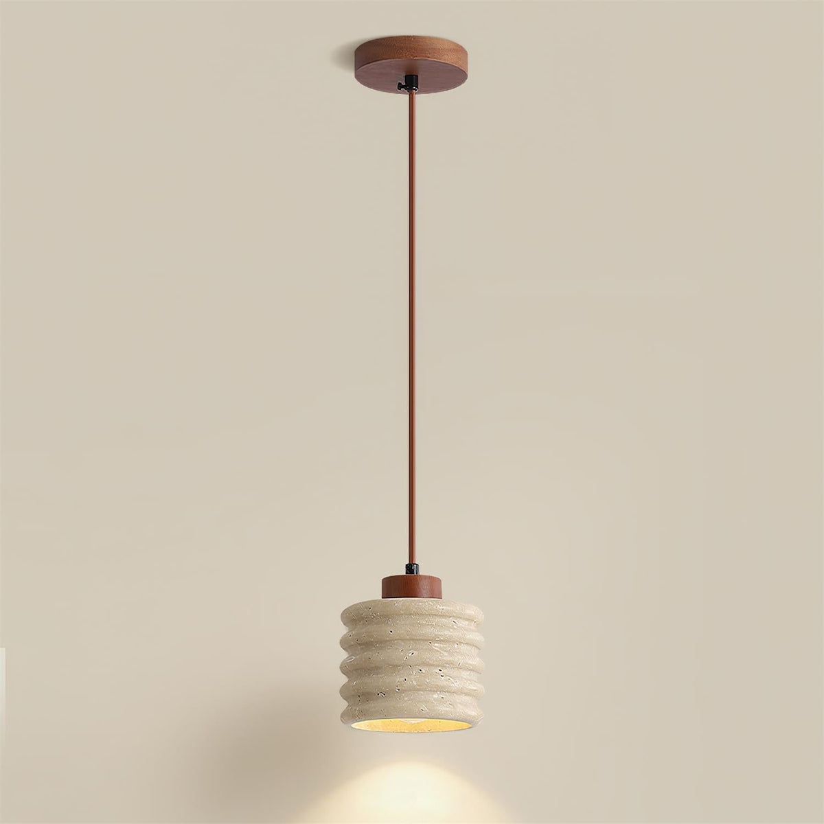 Virelli Lampe Pendante Abat-jour Ondulé en Travertin Bois de Noyer Organique Wabi-Sabi - Neutralighting