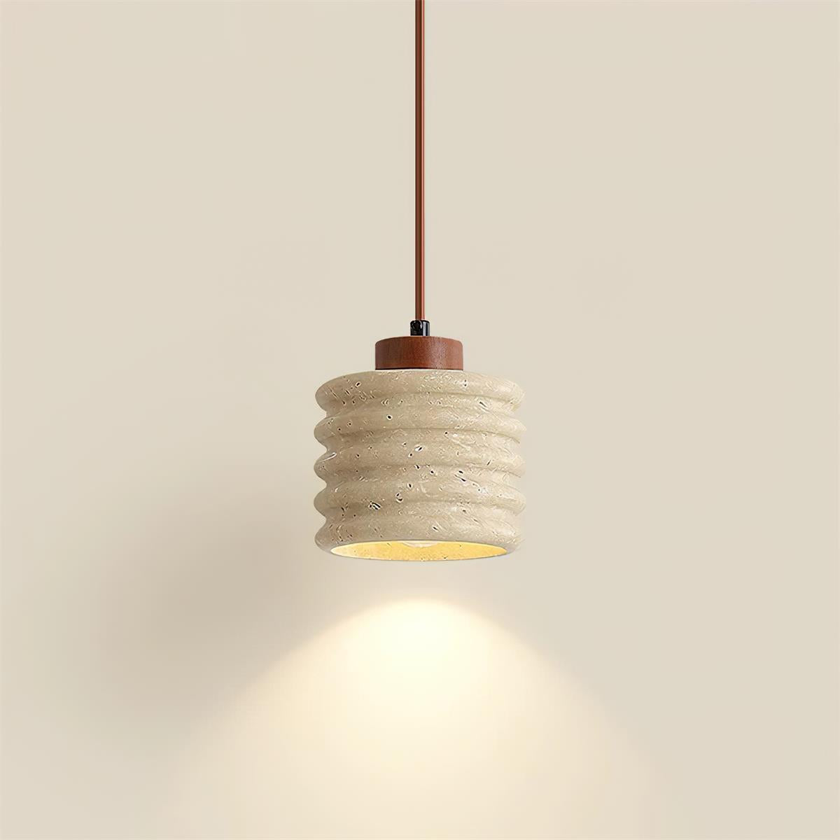 Virelli Lampe Pendante Abat-jour Ondulé en Travertin Bois de Noyer Organique Wabi-Sabi - Neutralighting