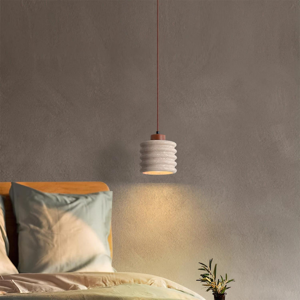 Virelli Lampe Pendante Abat-jour Ondulé en Travertin Bois de Noyer Organique Wabi-Sabi - Neutralighting