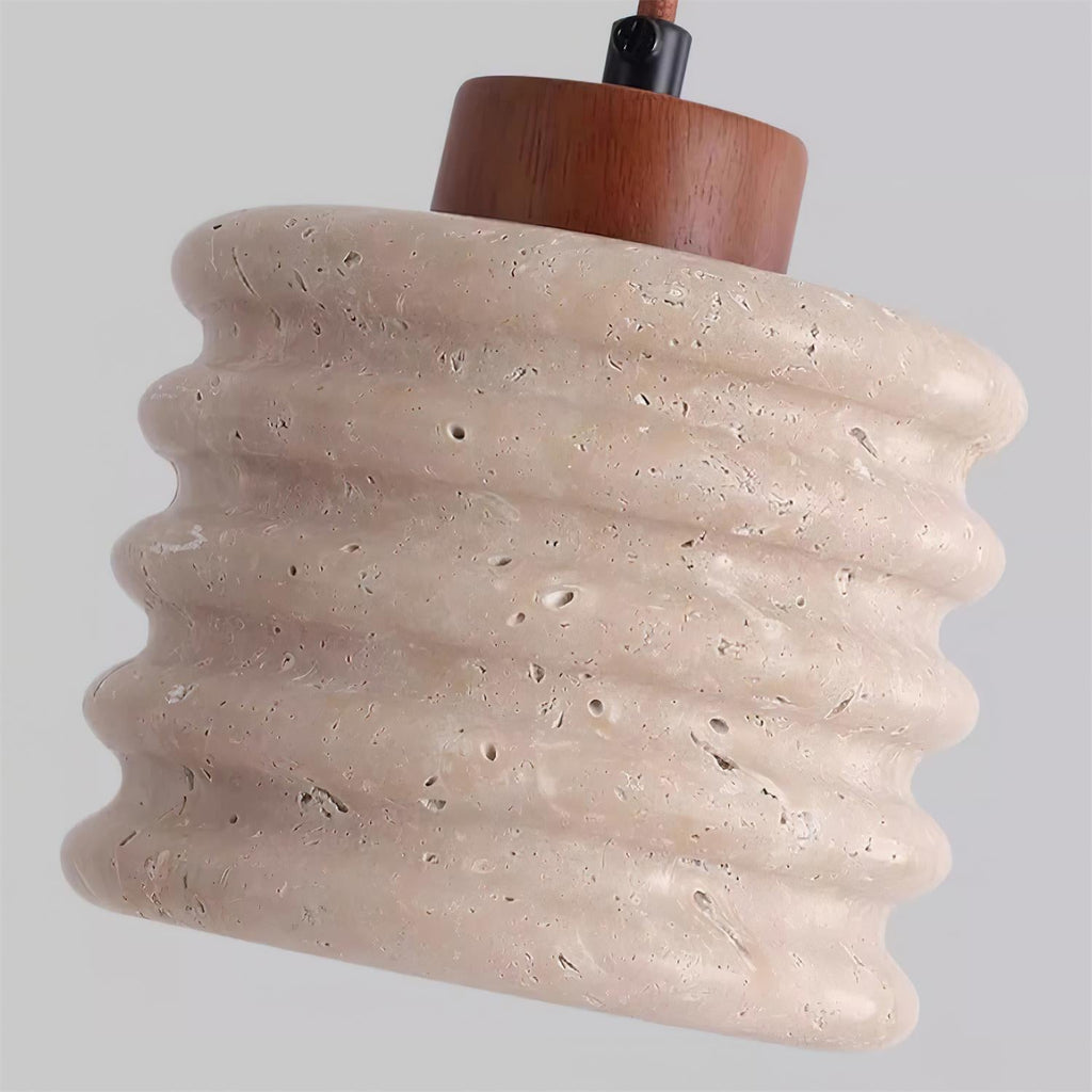 Virelli Lampe Pendante Abat-jour Ondulé en Travertin Bois de Noyer Organique Wabi-Sabi - Neutralighting