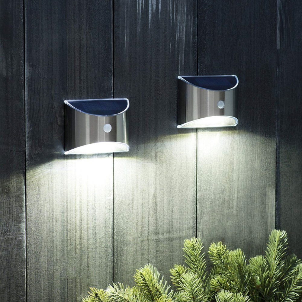 Applique murale — Extérieur solaire à LED chromée arrondie (lot de 2)