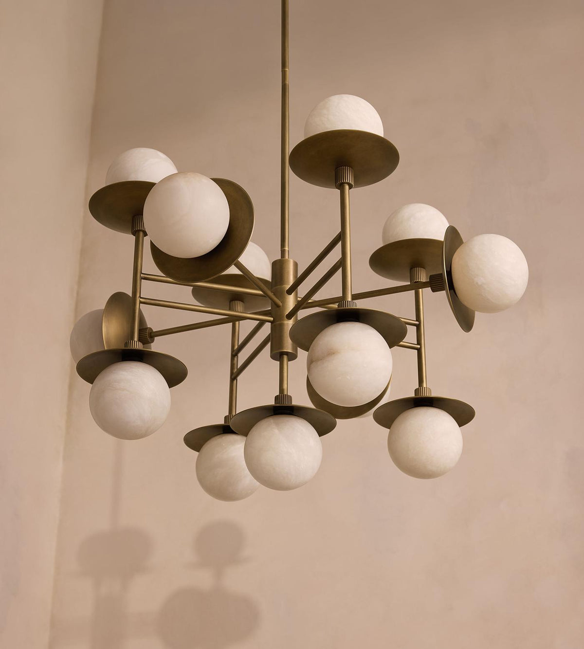 Xenon Lustre en Métal de Laiton et Albâtre Industriel Vintage - Neutralighting