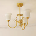 Lustre Avec Bras en Laiton et Abat-jour en Verre Blanc Opulent Luxe - Neutralighting