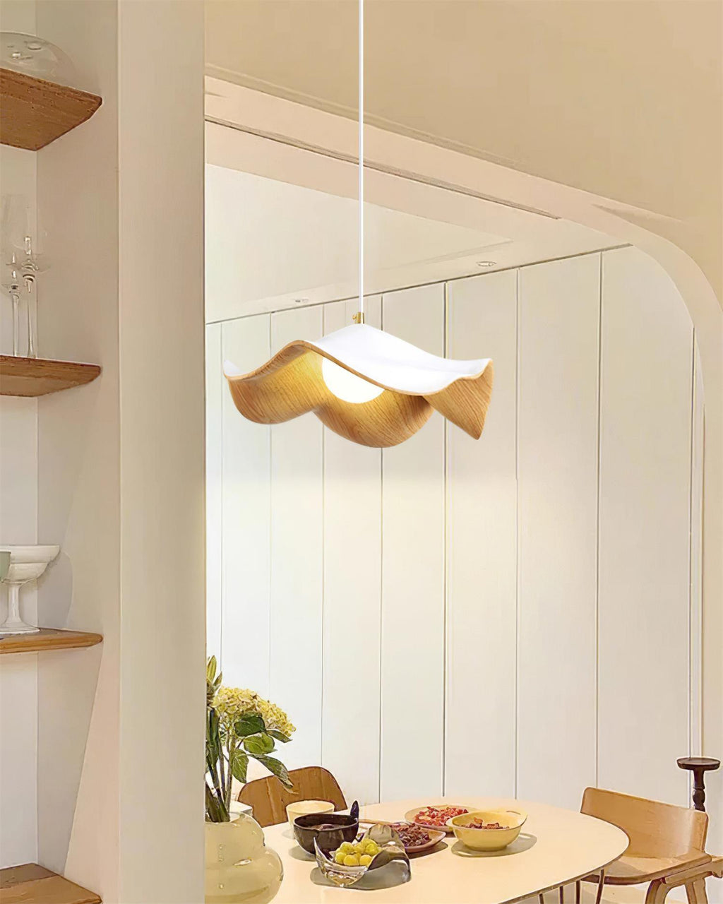 Brioce Suspension avec abat-jour en résine blanc et noyer pour salon et salle à manger - Neutralighting