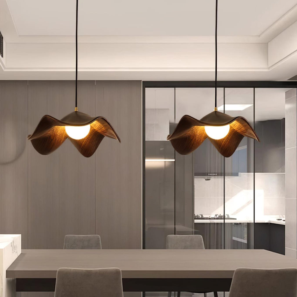 Brioce Suspension avec abat-jour en résine blanc et noyer pour salon et salle à manger - Neutralighting