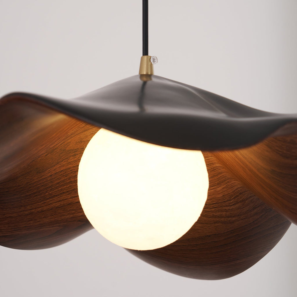 Brioce Suspension avec abat-jour en résine blanc et noyer pour salon et salle à manger - Neutralighting