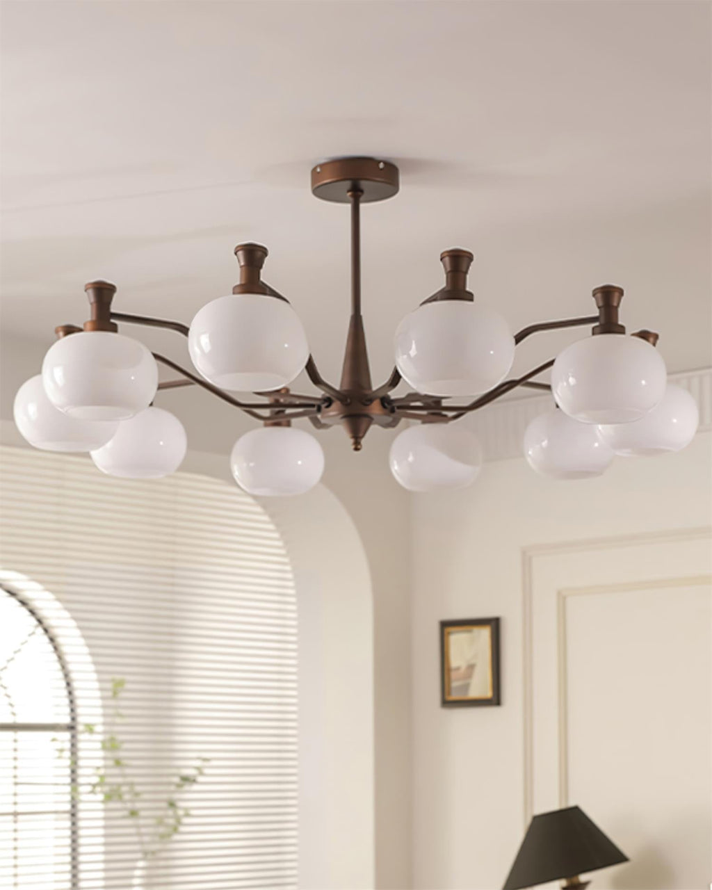 Cassia Lustre Globe en Verre Opale Bras - Neutralighting