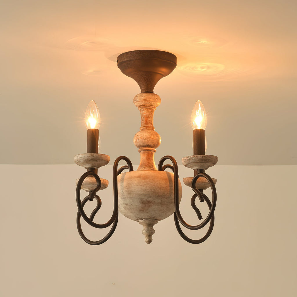 Myst Lampe de Plafond Semi-Encastrée en Métal et Bois Traditionnel Vintage - Neutralighting