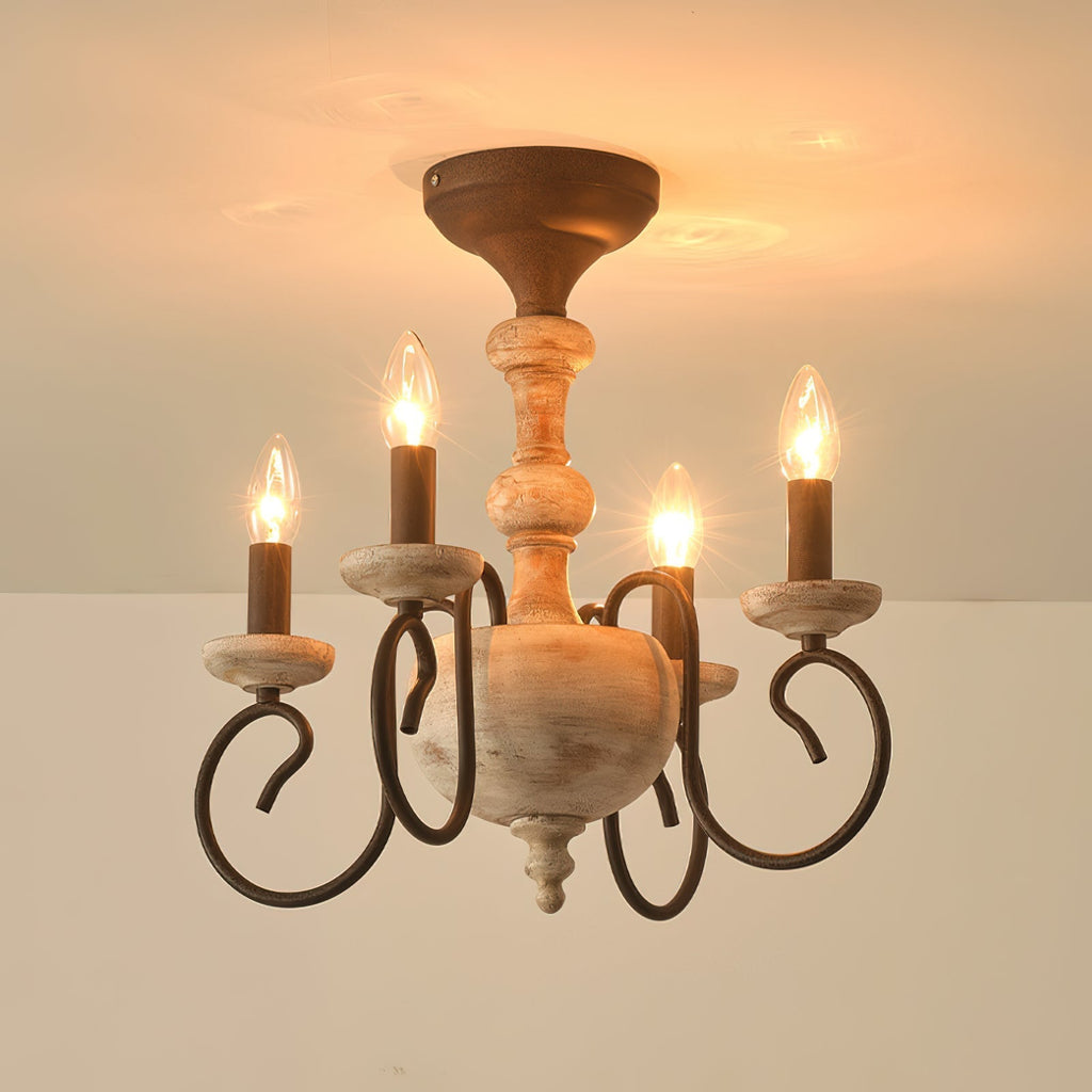 Myst Lampe de Plafond Semi-Encastrée en Métal et Bois Traditionnel Vintage - Neutralighting