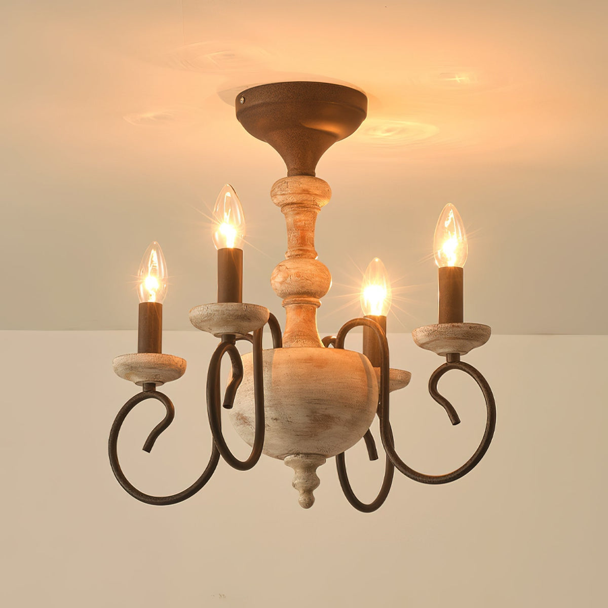 Myst Lampe de Plafond Semi-Encastrée en Métal et Bois Traditionnel Vintage - Neutralighting