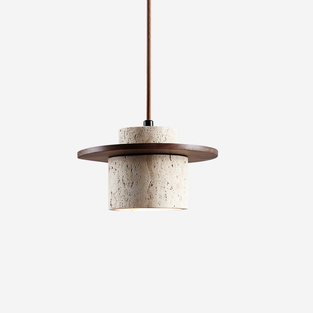 Disque Lampe Pendante Cylindre en Travertin en Bois de Noyer Artisanal - Neutralighting