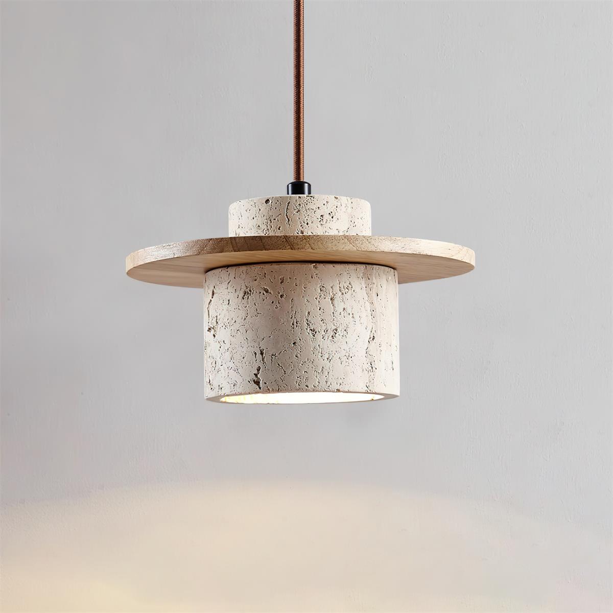 Disque Lampe Pendante Cylindre en Travertin en Bois de Noyer Artisanal - Neutralighting