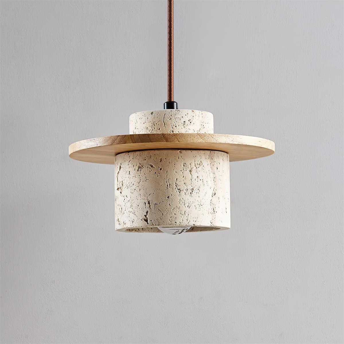 Disque Lampe Pendante Cylindre en Travertin en Bois de Noyer Artisanal - Neutralighting
