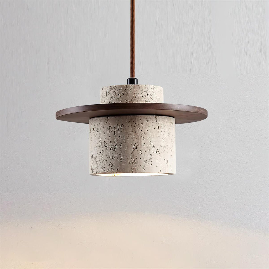 Disque Lampe Pendante Cylindre en Travertin en Bois de Noyer Artisanal - Neutralighting