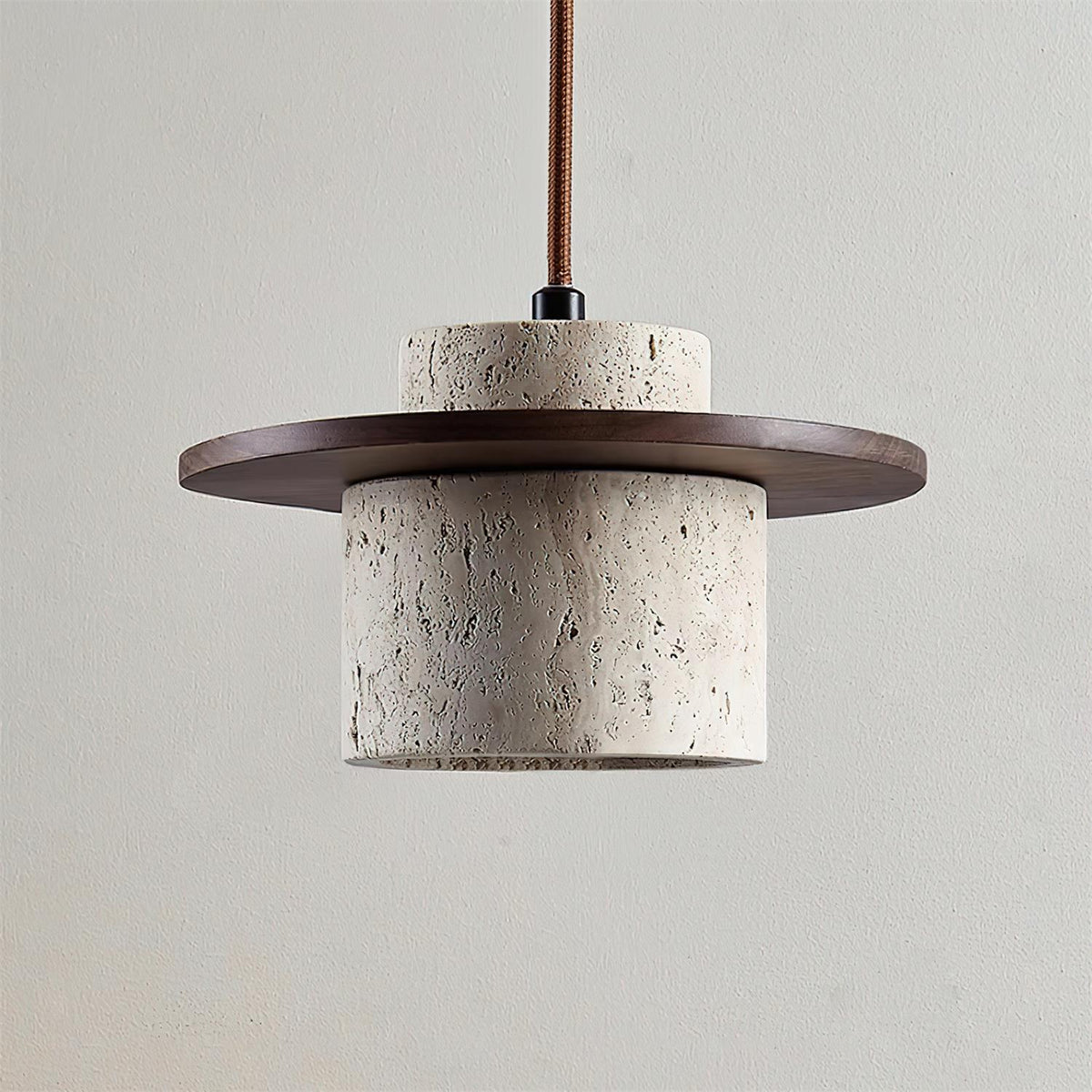 Disque Lampe Pendante Cylindre en Travertin en Bois de Noyer Artisanal - Neutralighting