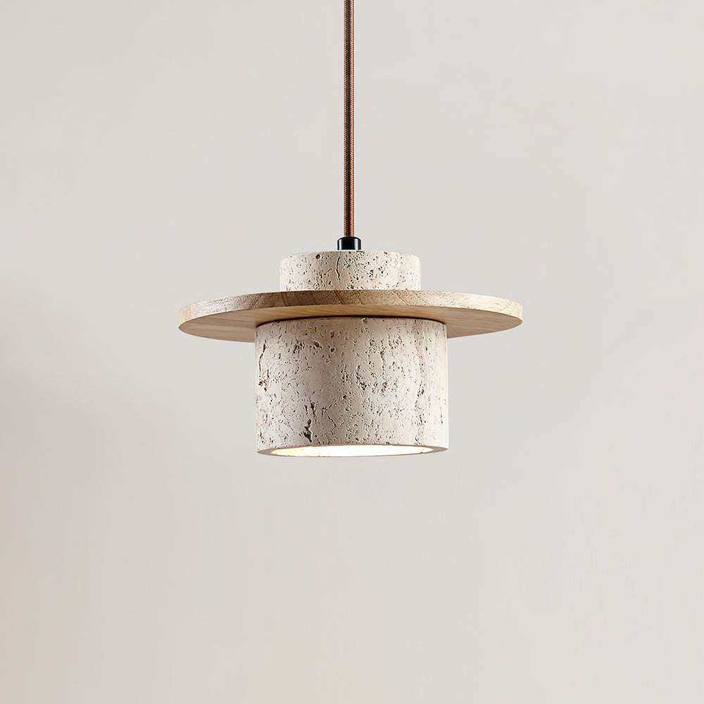 Disque Lampe Pendante Cylindre en Travertin en Bois de Noyer Artisanal - Neutralighting