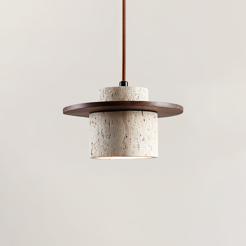 Disque Lampe Pendante Cylindre en Travertin en Bois de Noyer Artisanal - Neutralighting