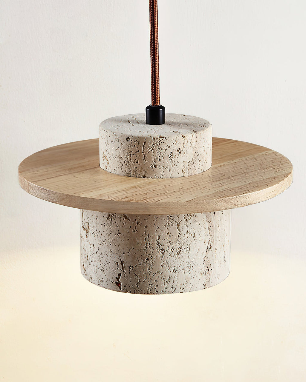 Disque Lampe Pendante Cylindre en Travertin en Bois de Noyer Artisanal - Neutralighting