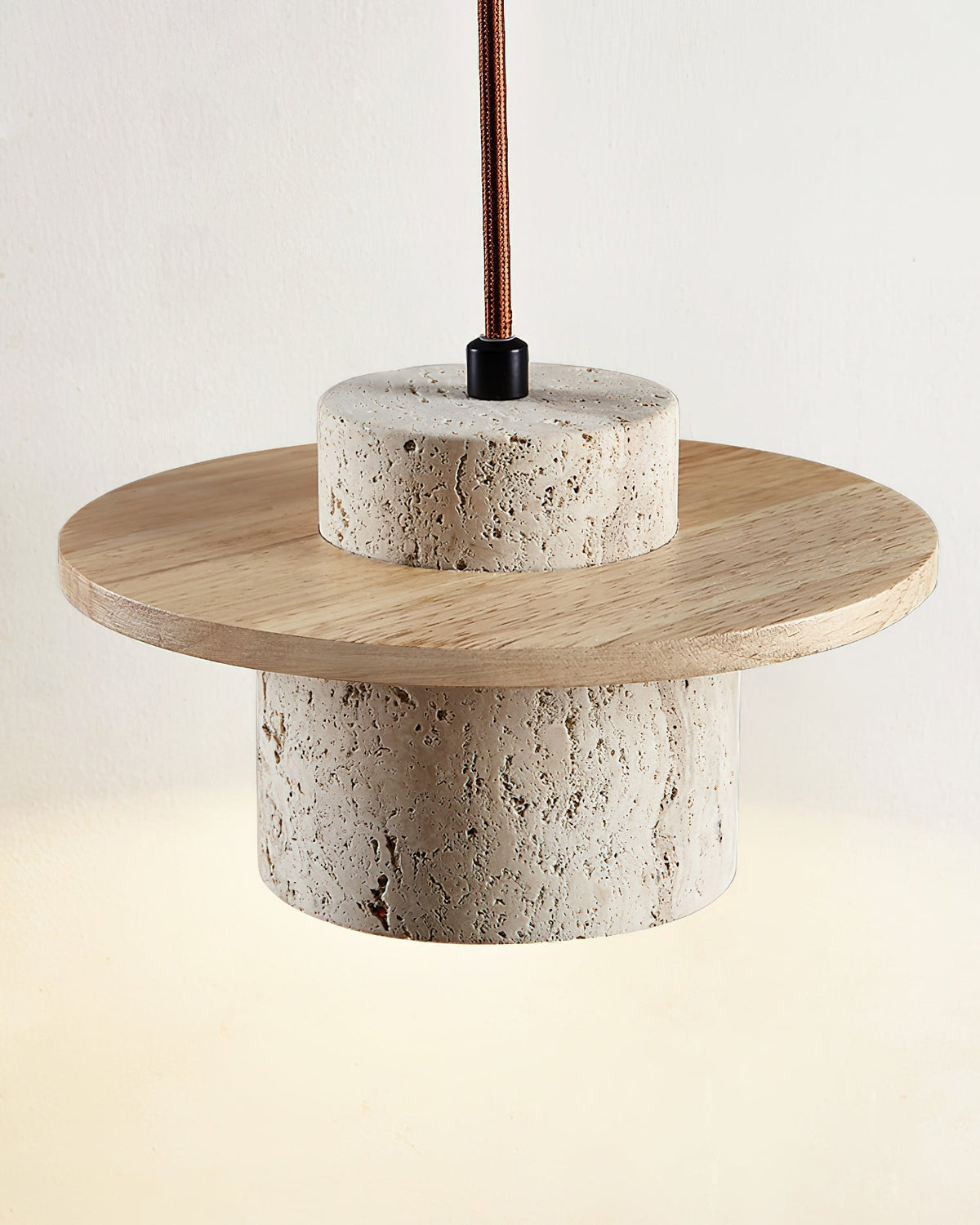 Disque Lampe Pendante Cylindre en Travertin en Bois de Noyer Artisanal - Neutralighting
