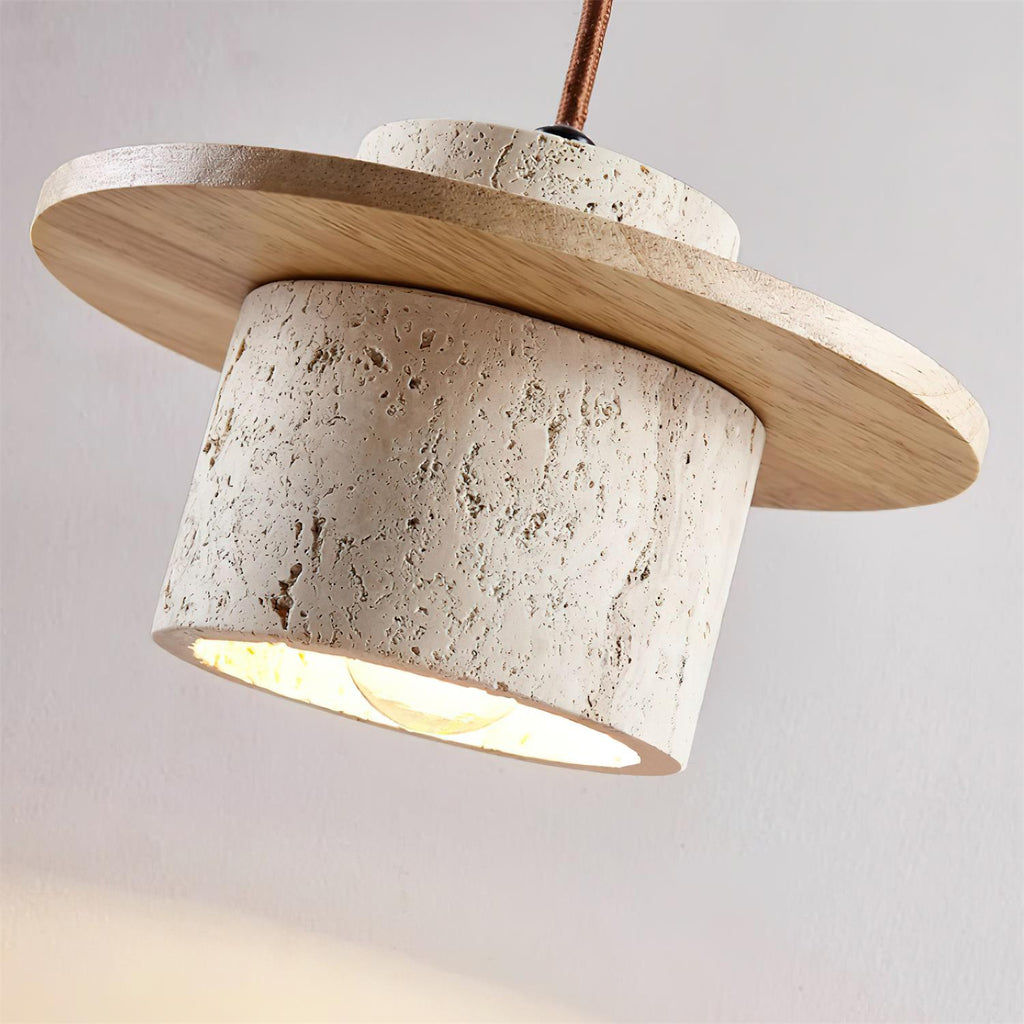Disque Lampe Pendante Cylindre en Travertin en Bois de Noyer Artisanal - Neutralighting