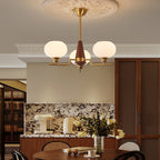 Lustra Chandelier en Noyer avec Globes en Verre Opale - Neutralighting