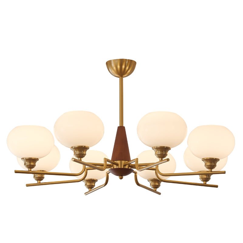 Lustra Chandelier en Noyer avec Globes en Verre Opale - Neutralighting