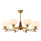 Lustra Chandelier en Noyer avec Globes en Verre Opale - Neutralighting