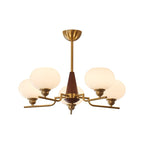 Lustra Chandelier en Noyer avec Globes en Verre Opale - Neutralighting