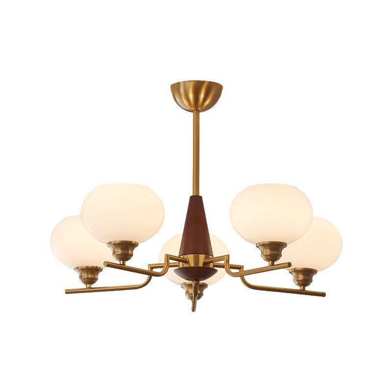 Lustra Chandelier en Noyer avec Globes en Verre Opale - Neutralighting