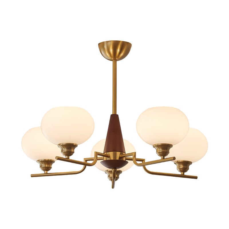Lustra Chandelier en Noyer avec Globes en Verre Opale - Neutralighting