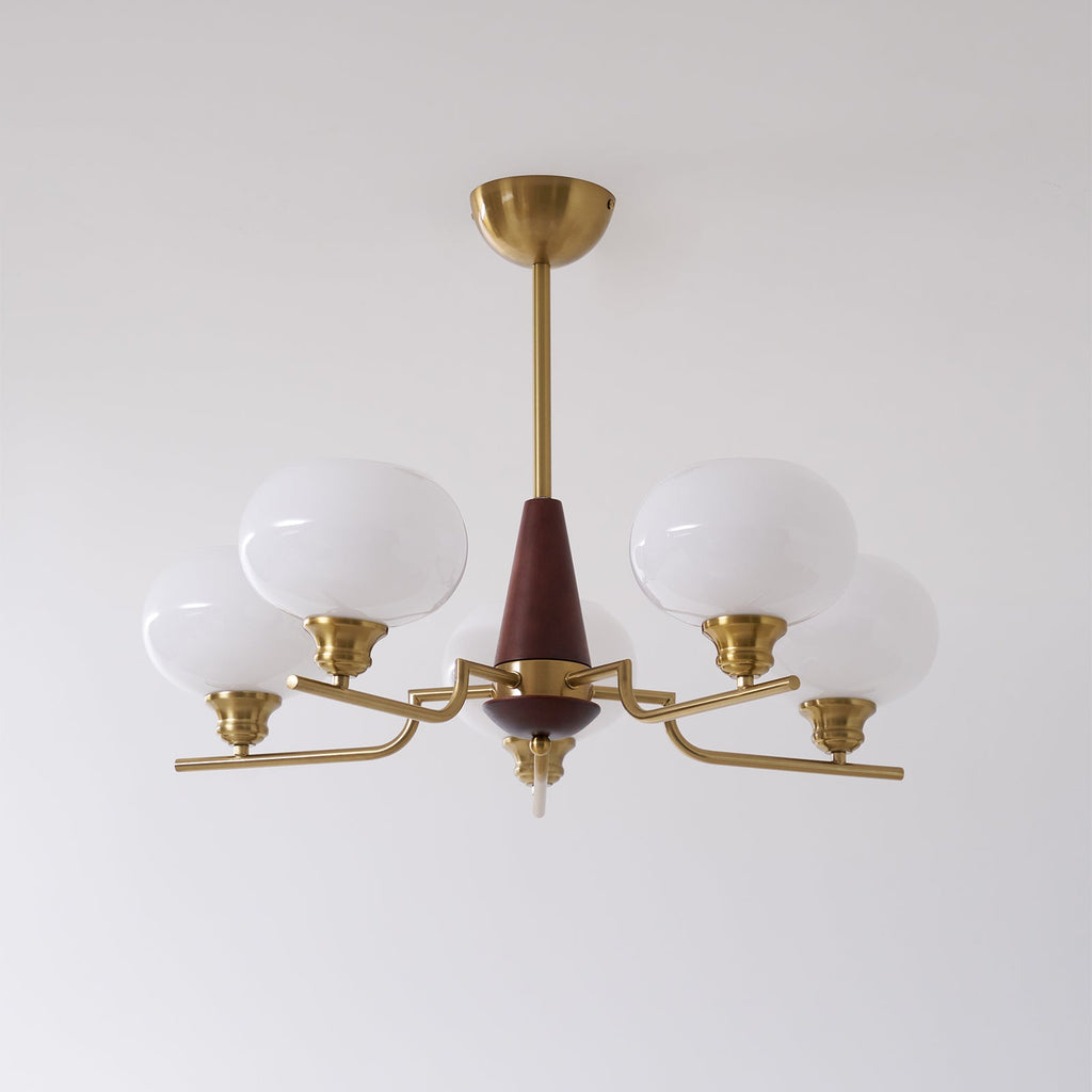 Lustra Chandelier en Noyer avec Globes en Verre Opale - Neutralighting