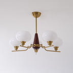 Lustra Chandelier en Noyer avec Globes en Verre Opale - Neutralighting