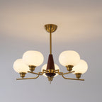 Lustra Chandelier en Noyer avec Globes en Verre Opale - Neutralighting