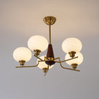 Lustra Chandelier en Noyer avec Globes en Verre Opale - Neutralighting